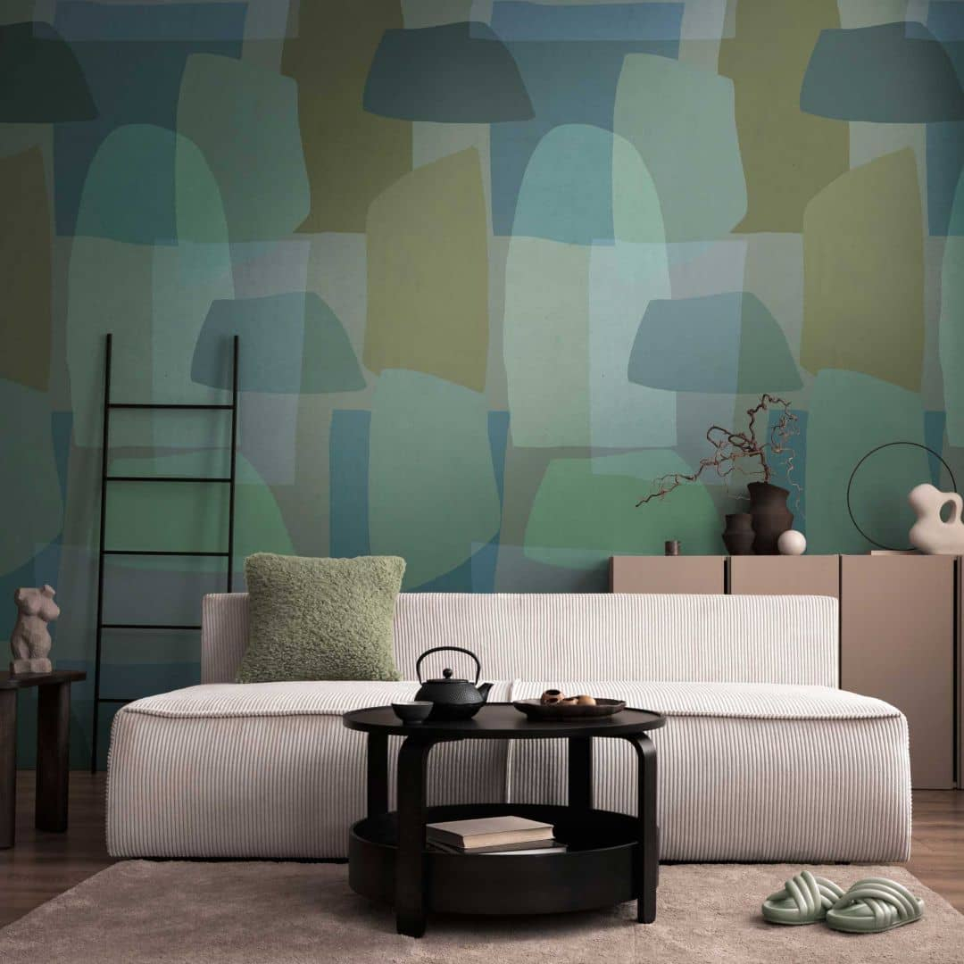 Fototapete abstrakt Grün Blau – Design-Tapete mit Naturformen – Vliestapete modern