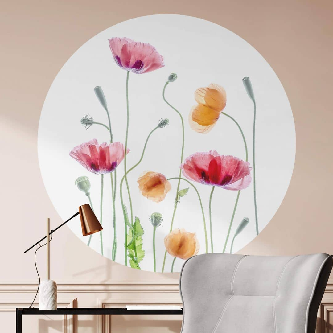 Wandtattoo Blumen - Bunte Mohnblumen Rund - Disher