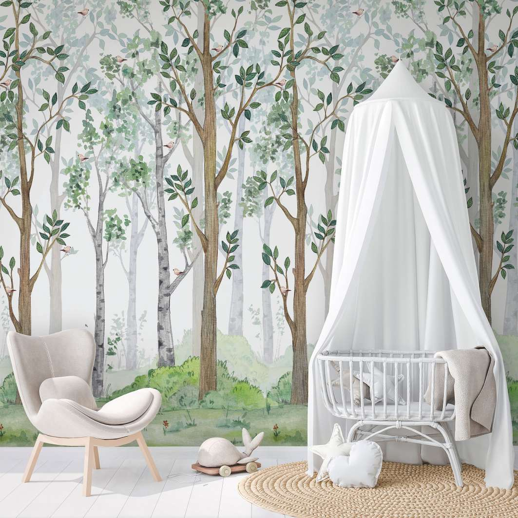 Kindertapete, Vliestapete mit Illustration Kids Walls weiss, grün