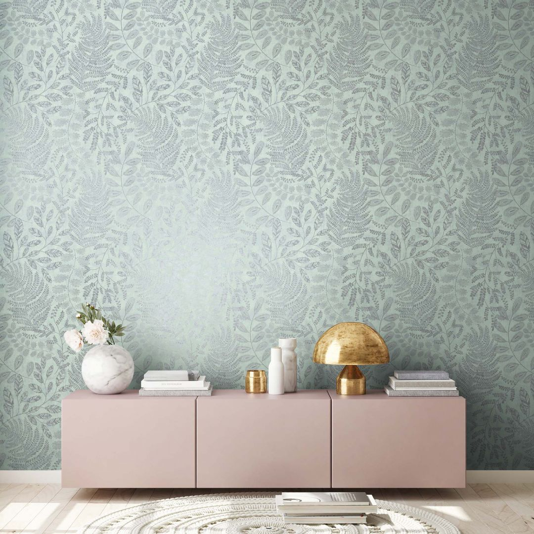 Tapete Blätter Blau Silber florale Vliestapete Palmen Mustertapete Schlafzimmer