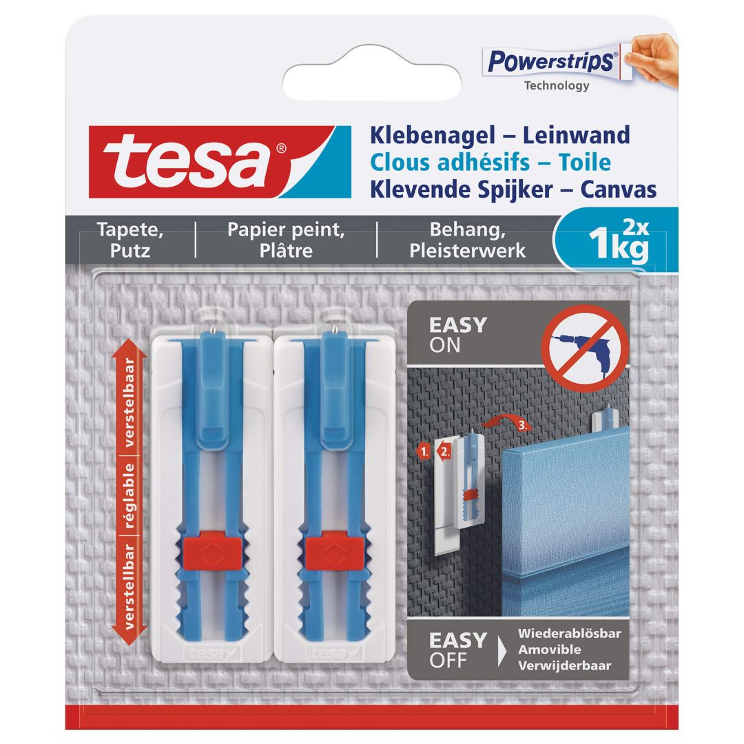 tesa® Klebenagel-Leinwand, verstellbar, für Tapete und Putz, 2x1kg